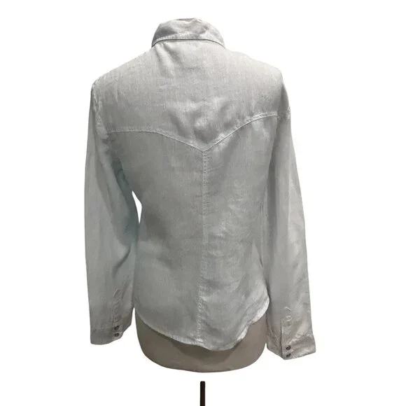 Sundance Catalog Linen Western Shirt Women M Pearl Snap Cowboy Boho USA Made - Picture 6 of 10